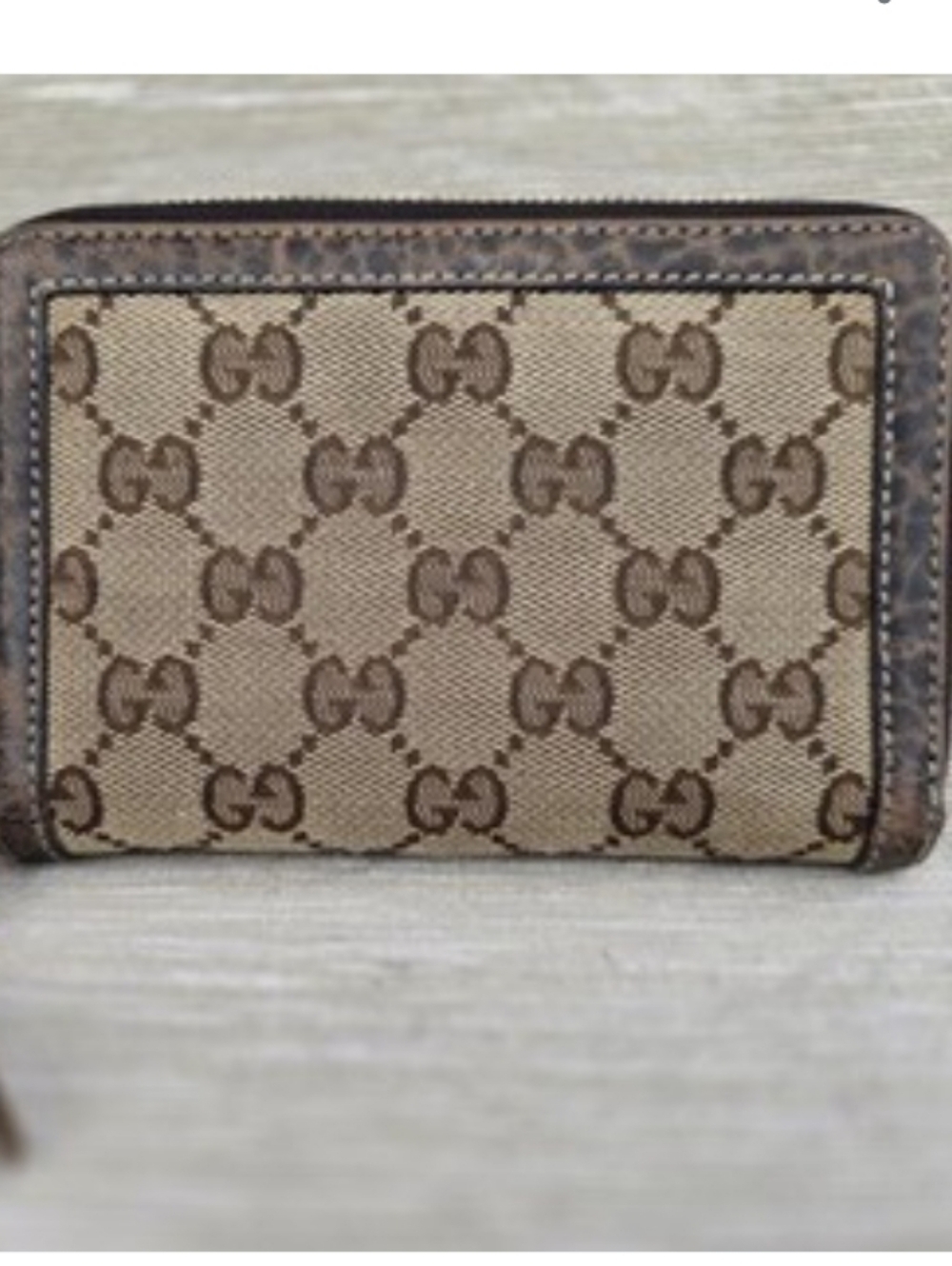 Gucci Beige Canvas Brown GG Zip-Around Wallet
